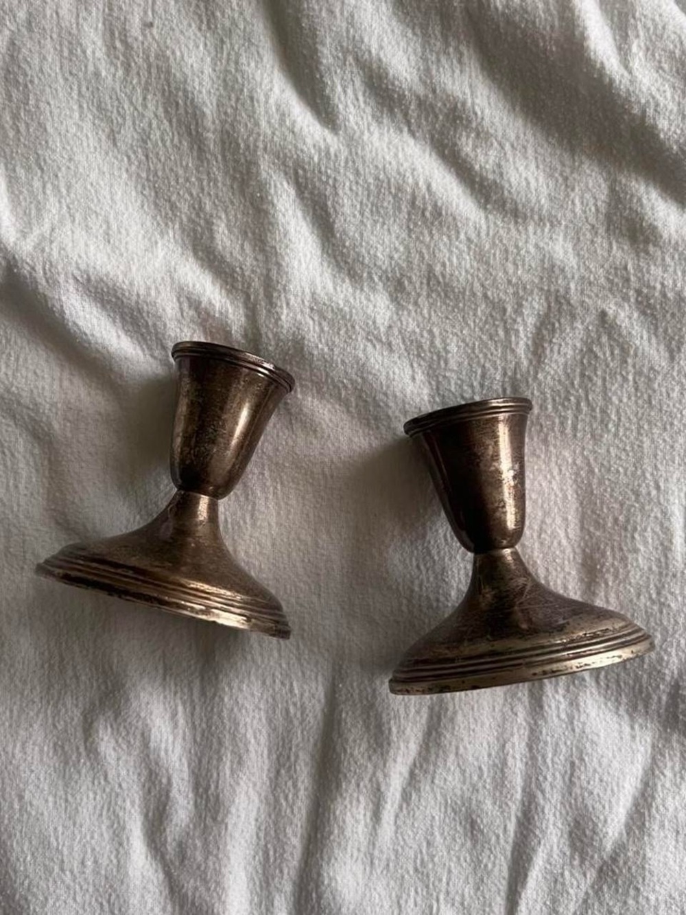 Set of two vintage Empire sterling silver weighted candle holders